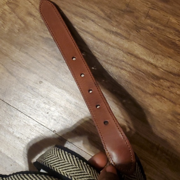 Land’s End Canvas Leather Solid Brass Belt Size 42 - Picture 3 of 6